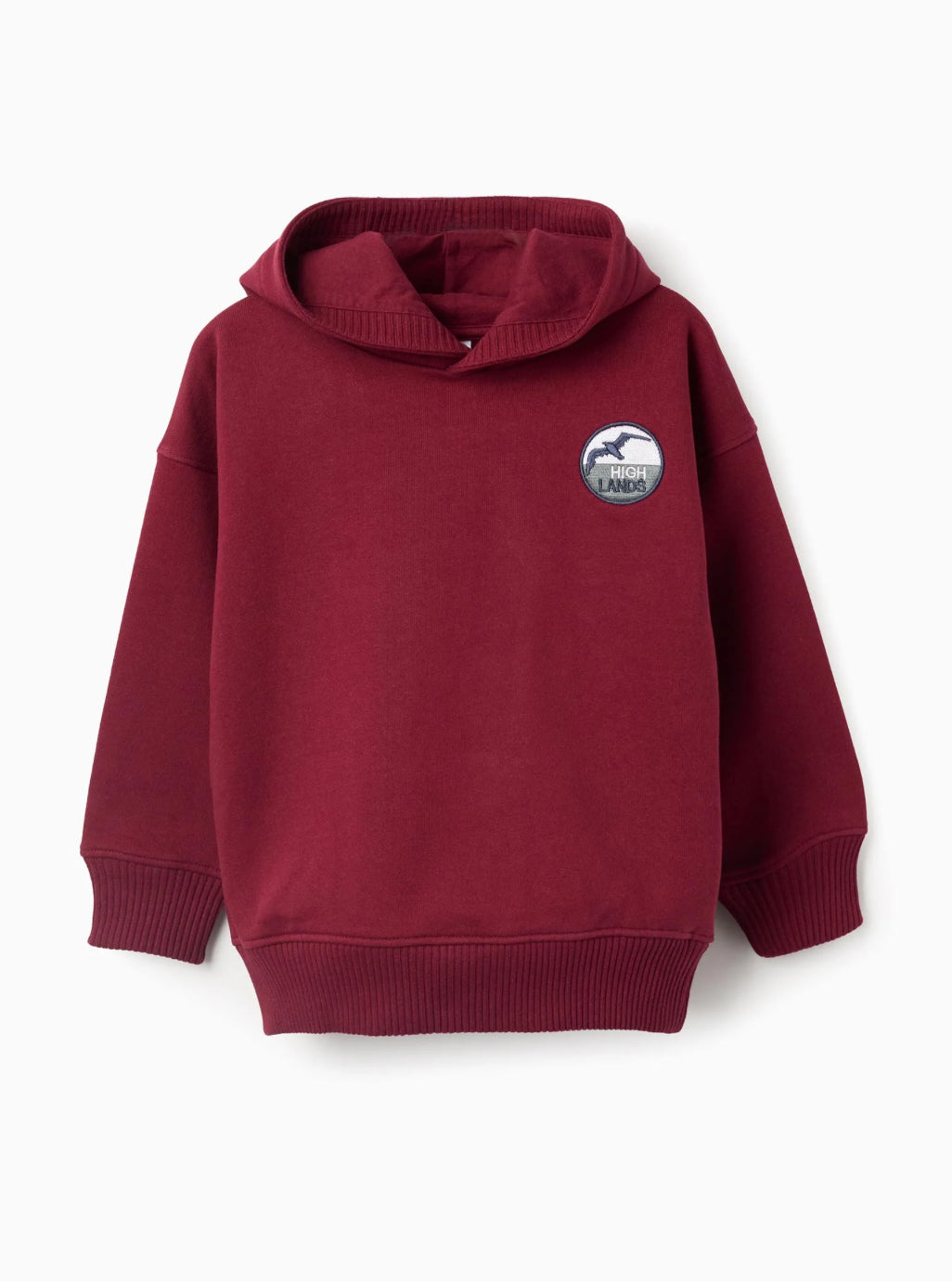 Sudadera de algodón perchada con capucha en rojo oscuro