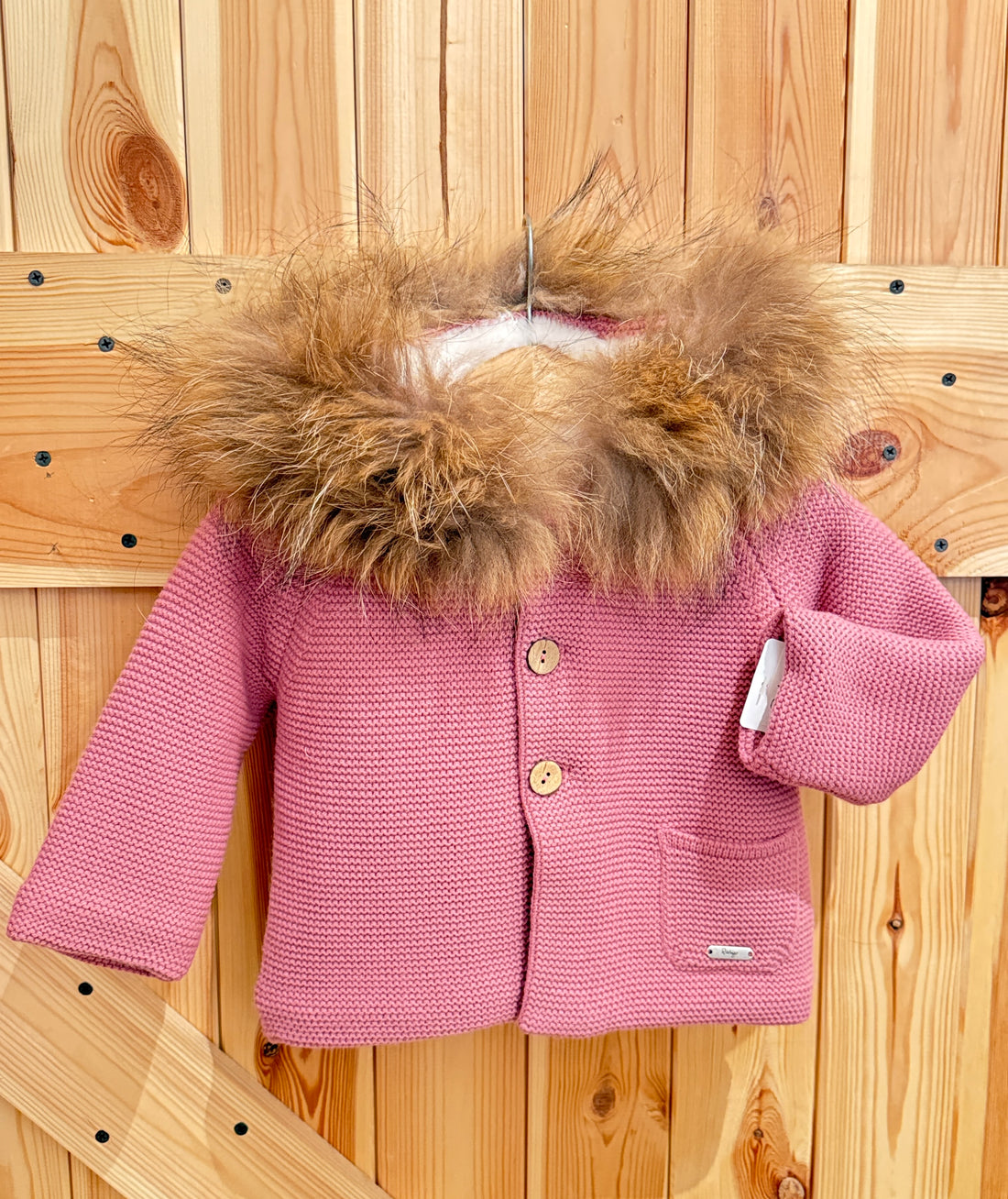 Abrigo forrado con pelo natural rosa tamarisco