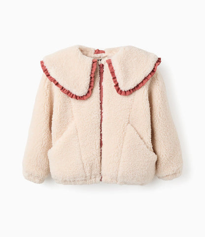 Chaqueta de Sherpa con Cuello Maxi para Niña, Beige