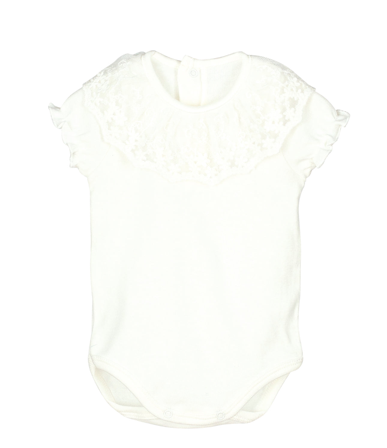 Body manga corta cuello volante en puntilla crudo