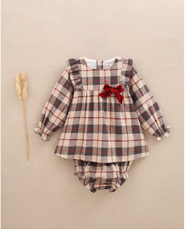 VESTIDO DE BEBÉ NIÑA DE CUADROS CON LAZO DE TERCIOPELO