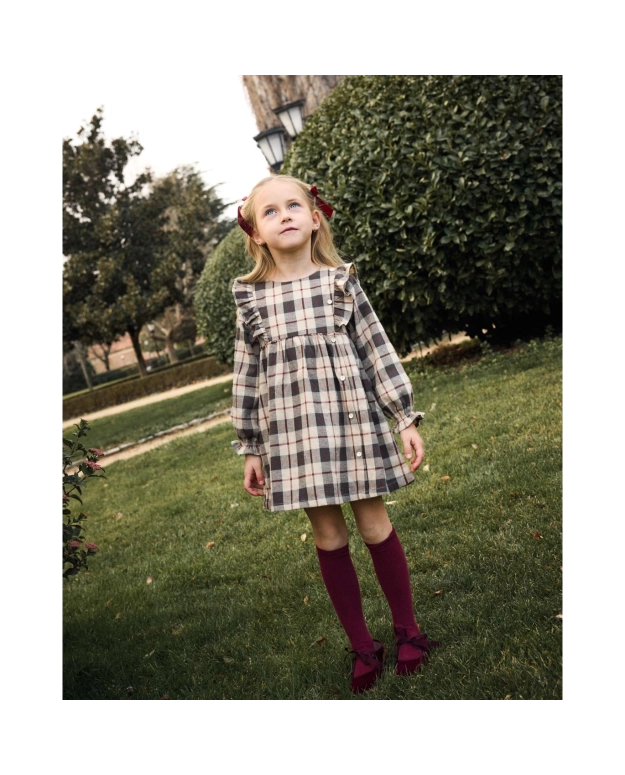 VESTIDO DE NIÑA DE CUADRO ESCOCÉS CON VOLANTES LATERALES