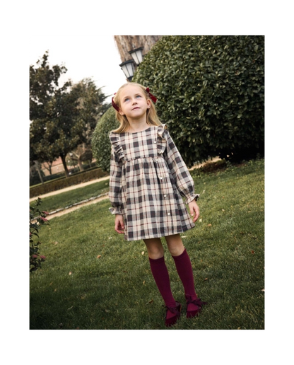 VESTIDO DE NIÑA DE CUADRO ESCOCÉS CON VOLANTES LATERALES