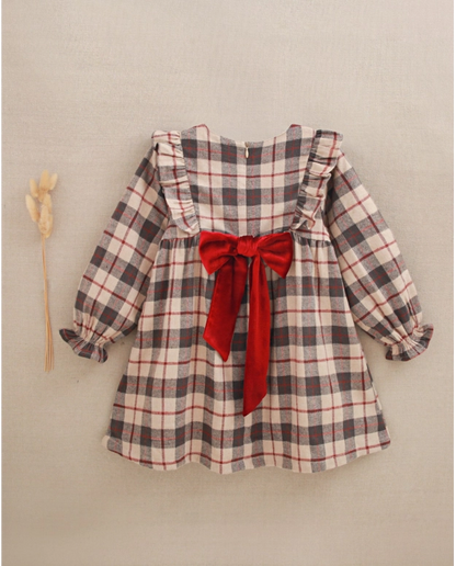 VESTIDO DE NIÑA DE CUADRO ESCOCÉS CON VOLANTES LATERALES