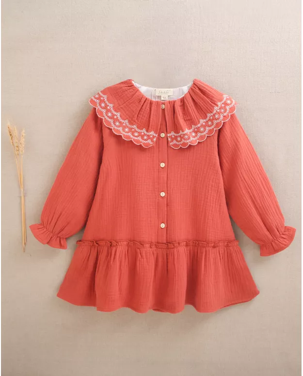 Vestido teja con bordado Re-Conected