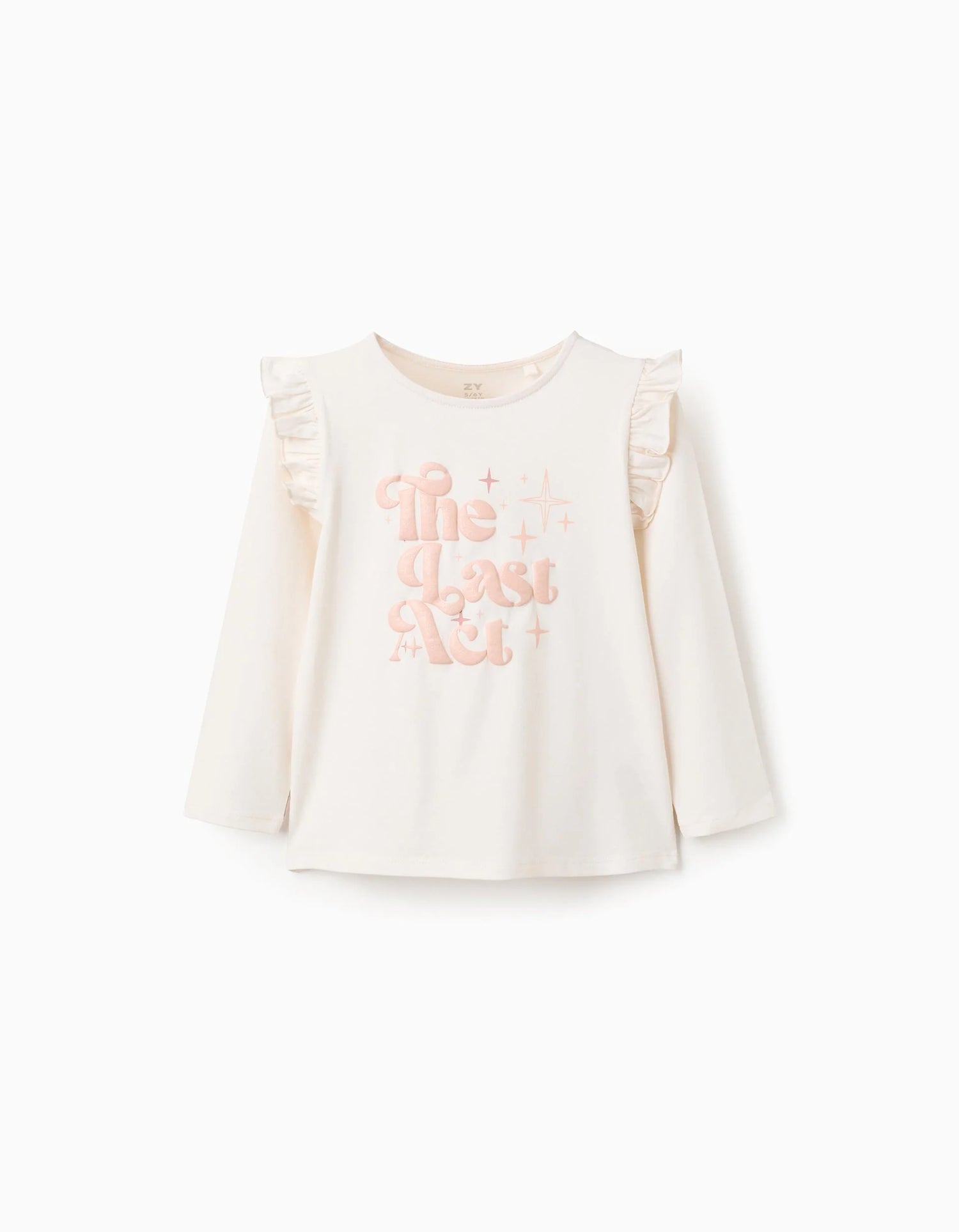 Camiseta de manga larga con estampado en relieve para niña, beige