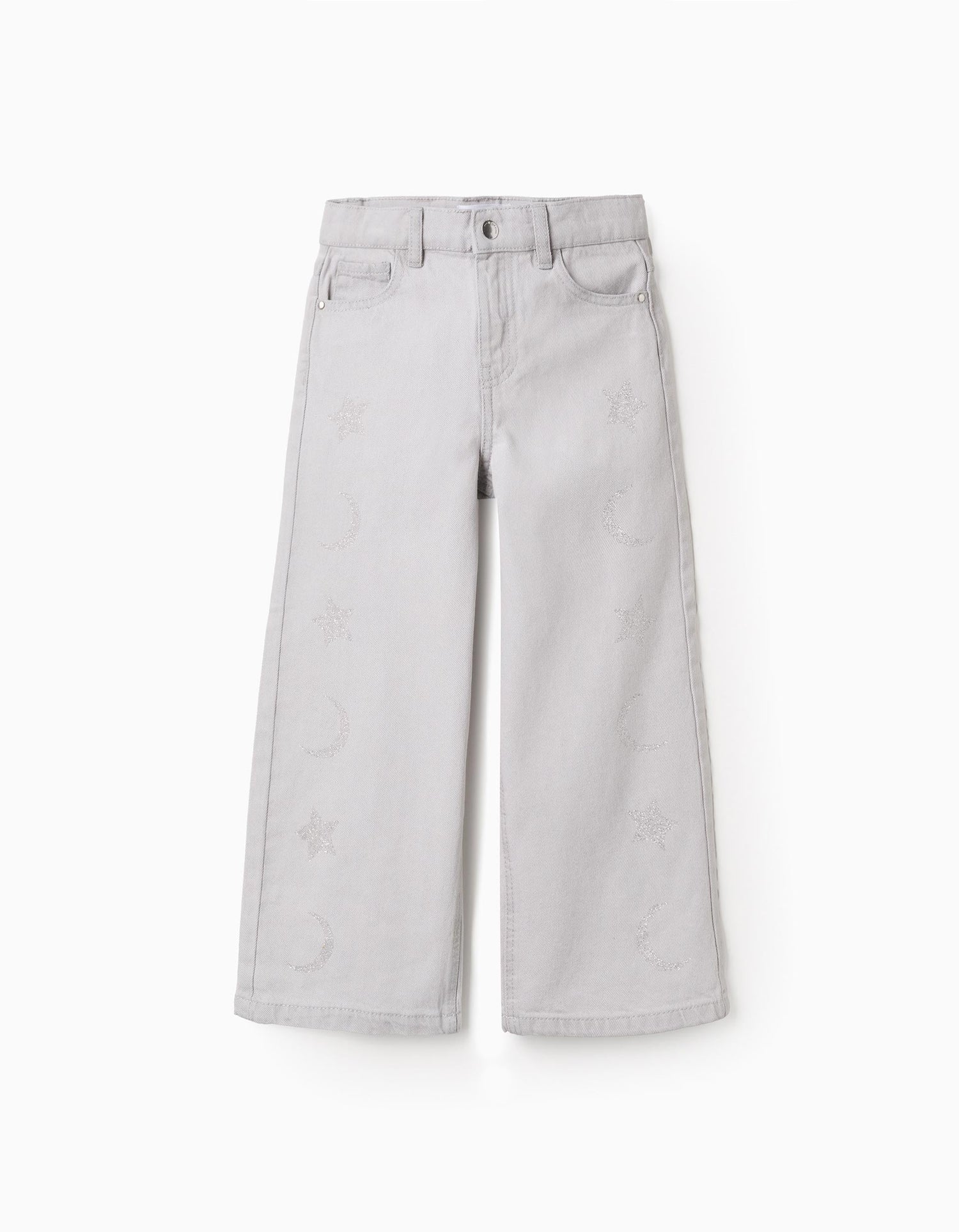 Vaqueros con estampado de estrellas y lunas brillantes para niña, gris