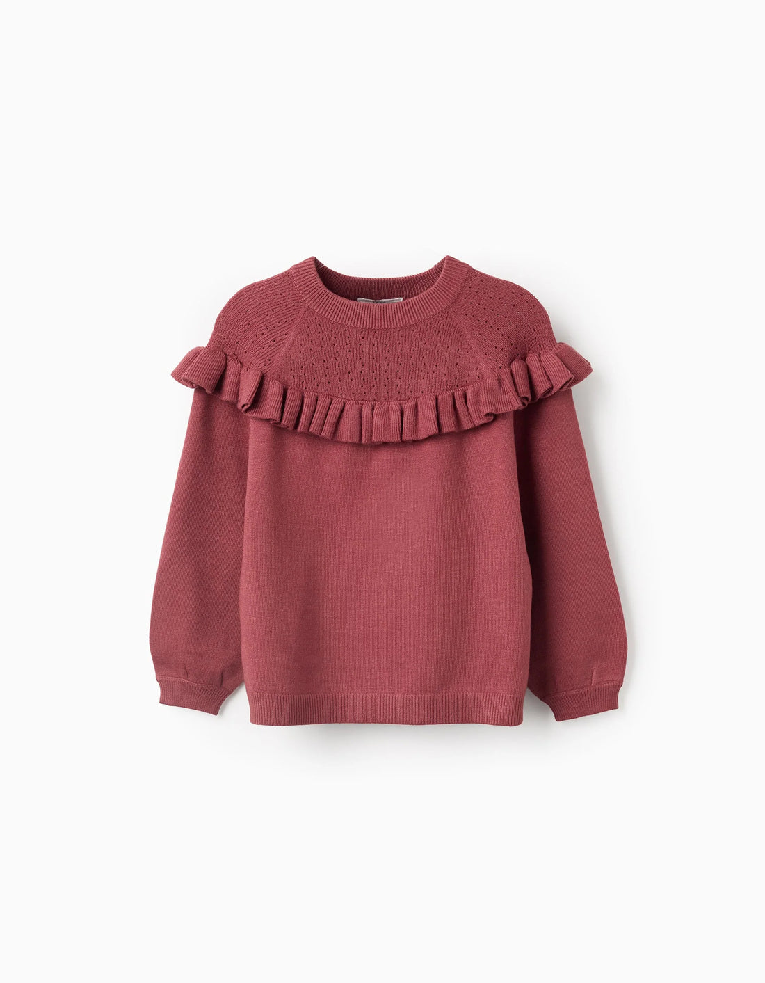 Jersey de punto con volantes para niña, burdeos