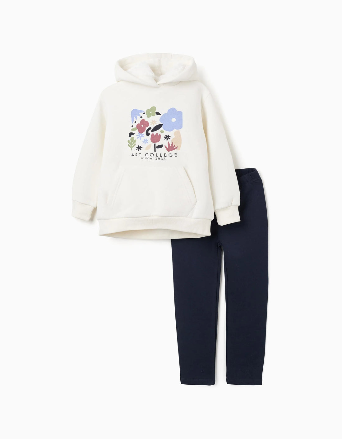Sudadera con capucha + leggings perchados para niña, blanco/azul oscuro