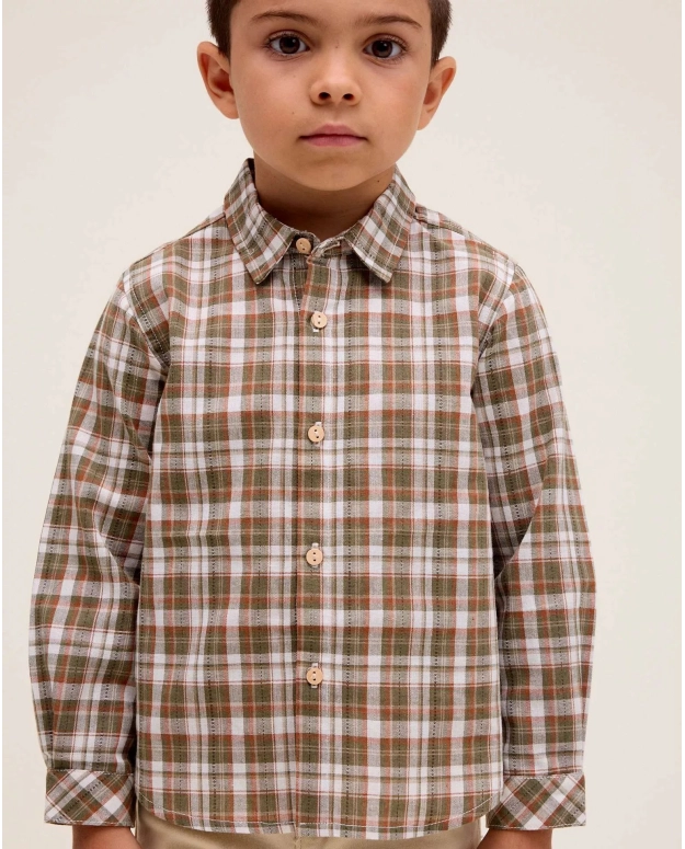 Camisa niño cuadros marrón y verde