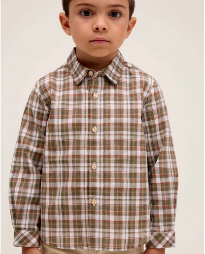 Camisa niño cuadros marrón y verde