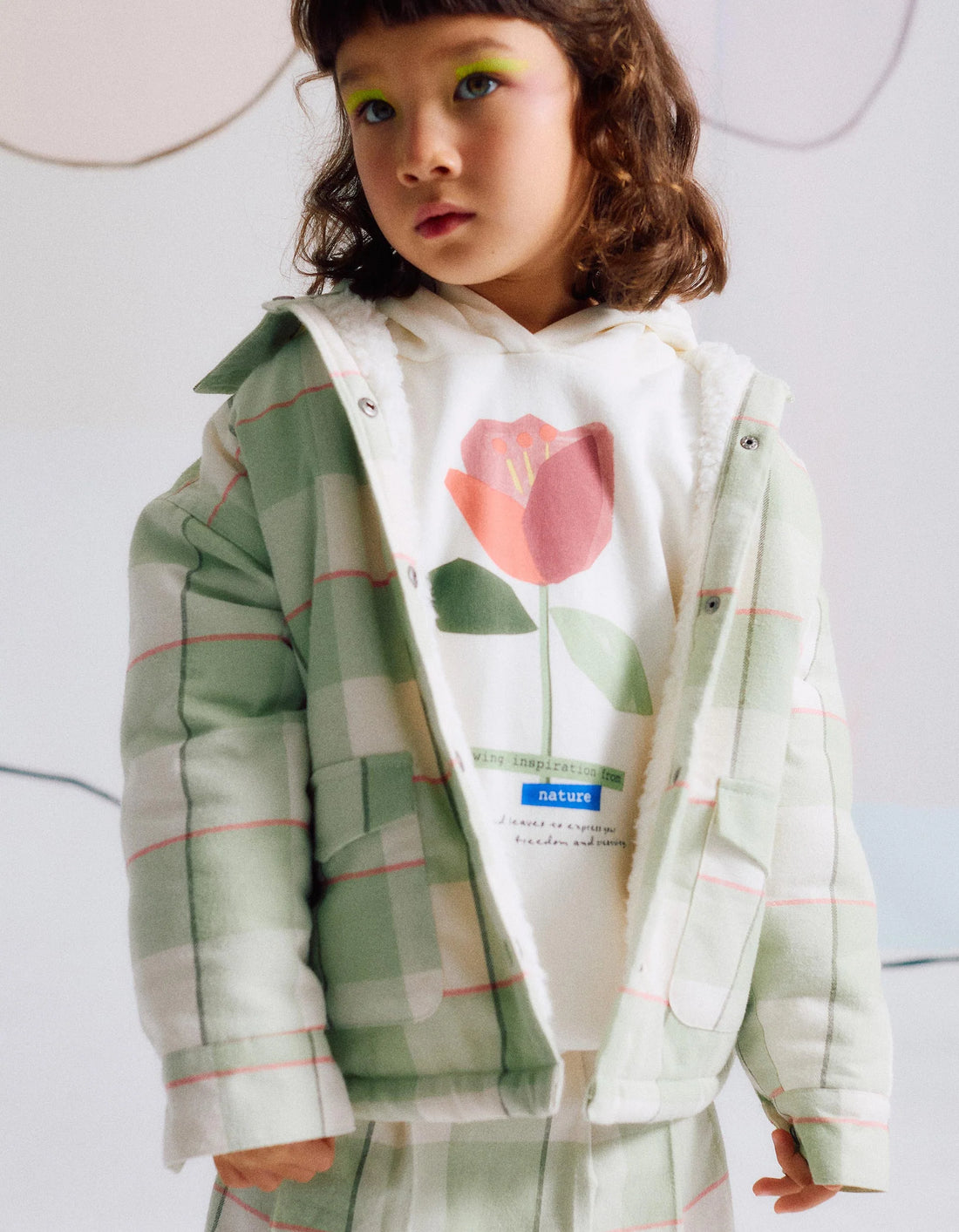 Chaqueta de franela con interior de sherpa verde claro