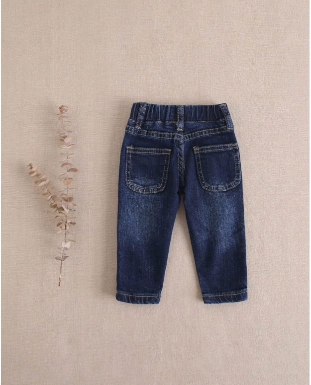 PANTALÓN VAQUERO DESGASTADO LARGO DE BEBÉ CON ELÁSTICO