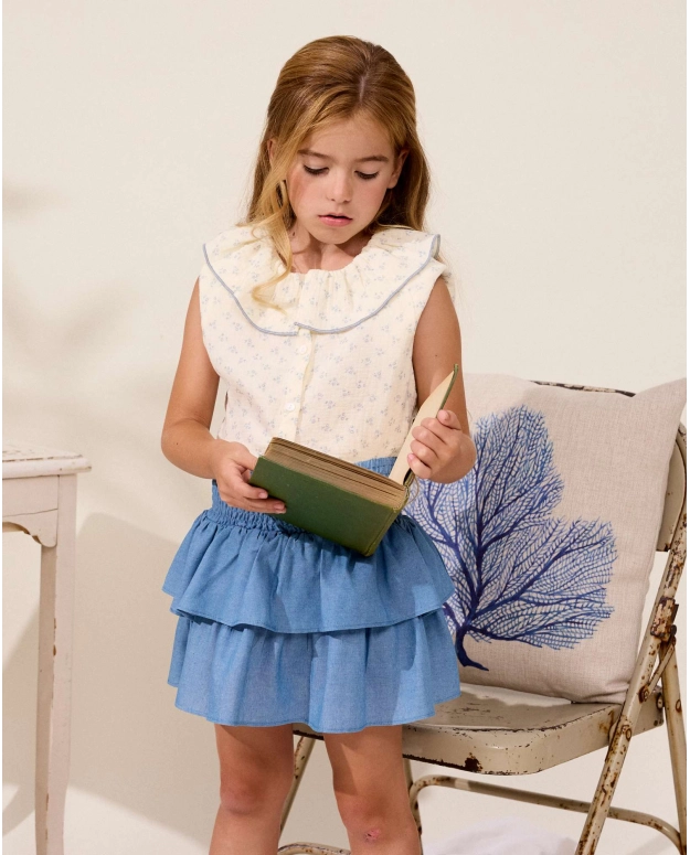 Blusa de niña flores cuello volante