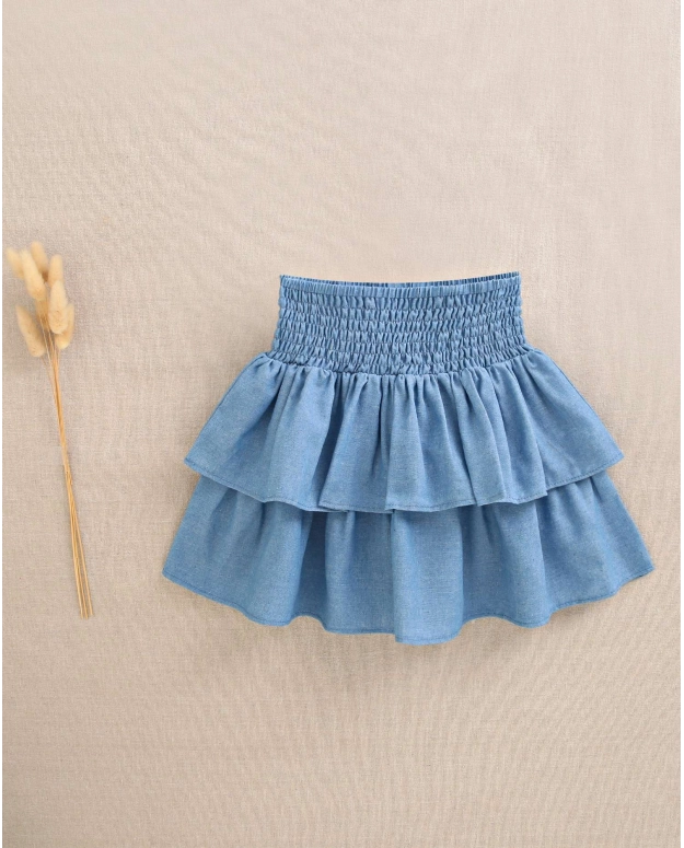 Falda de niña volantes azul