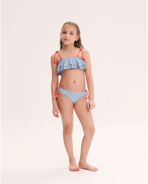 BIKINI DE NIÑA CON ESTAMPADO GEOMÉTRICO Y VOLANTES