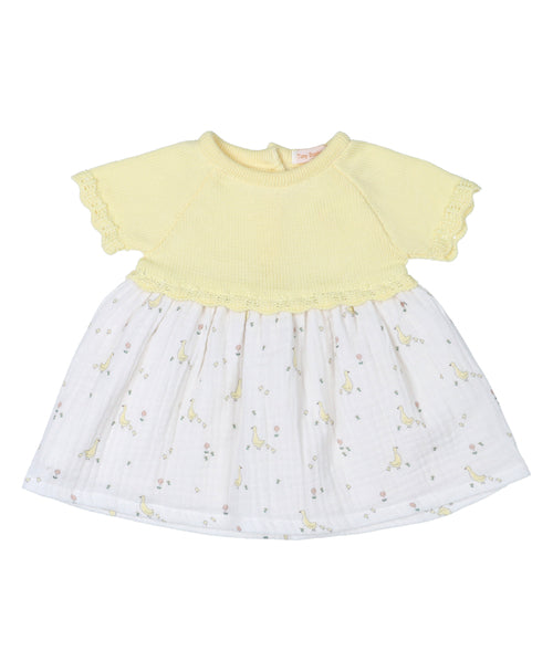 Vestido punto y tela patitos