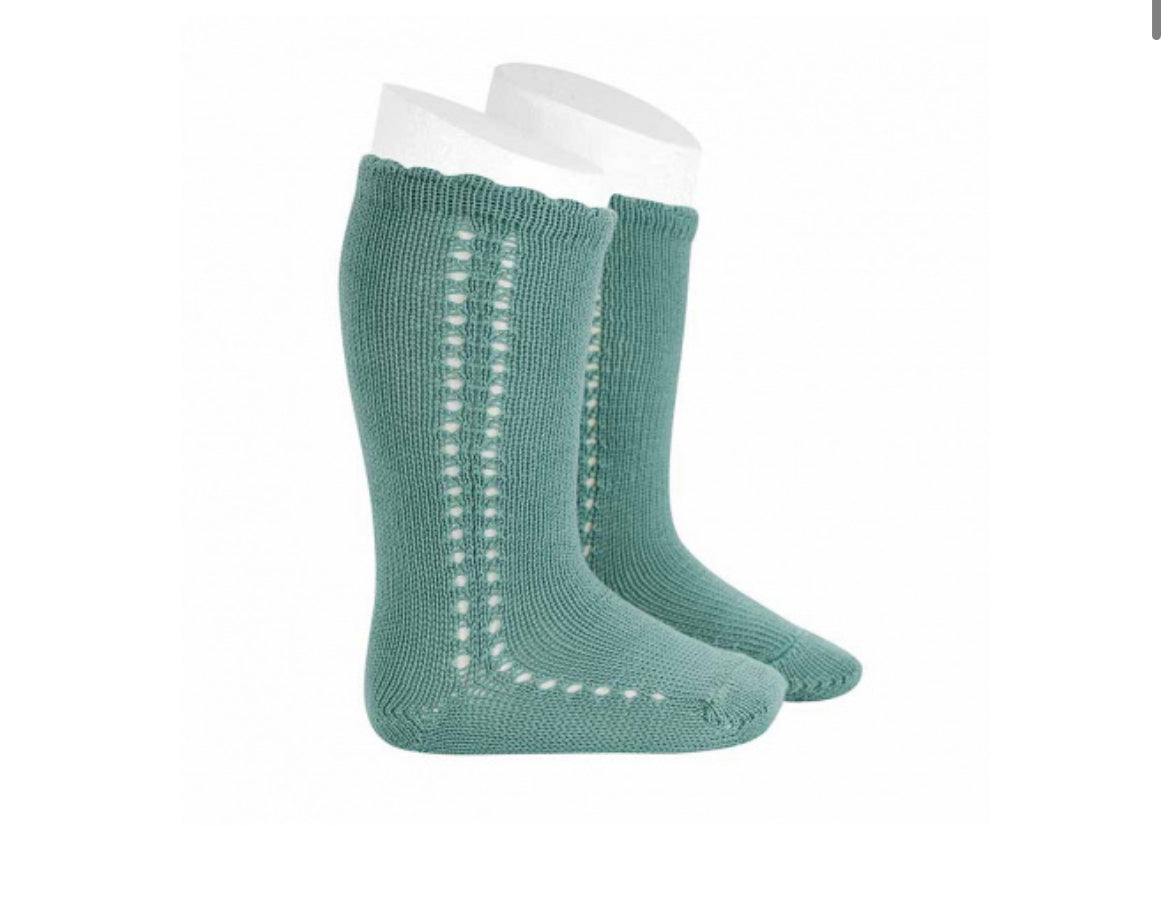 CALCETINES ALTOS PERLÉ CALADO LATERAL jade