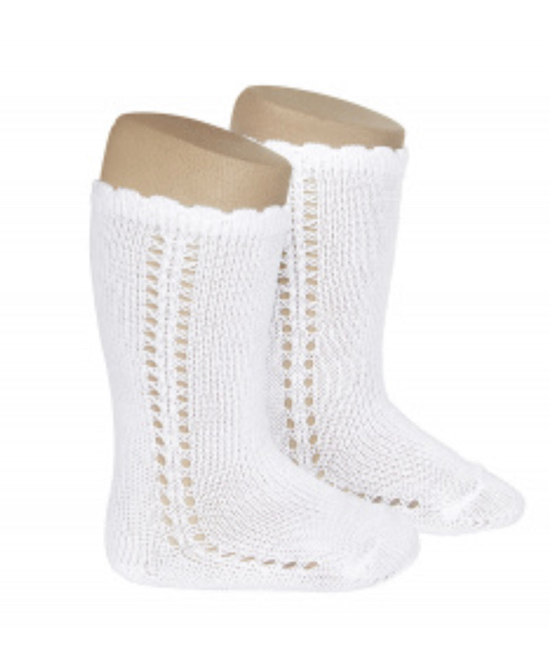CALCETINES ALTOS PERLÉ CALADO LATERAL BLANCO