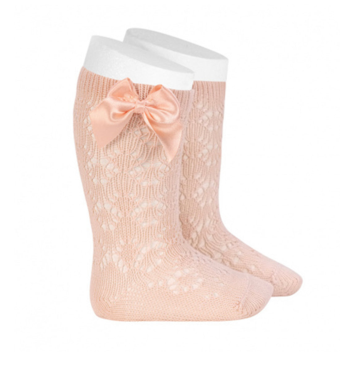 CALCETINES ALTOS DE PERLÉ CALADOS CON APLICACIÓN NUDE